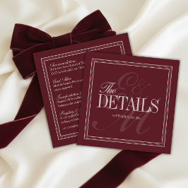 Cartão De Informações Elegant Script Burgundy Red Formal Wedding Details