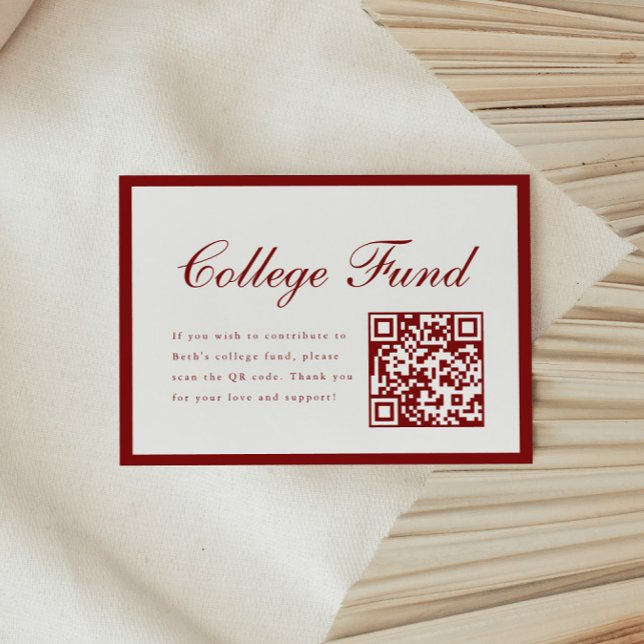 Cartão De Informações Elegant Script Red College Fund QR Code Graduation (Criador carregado)