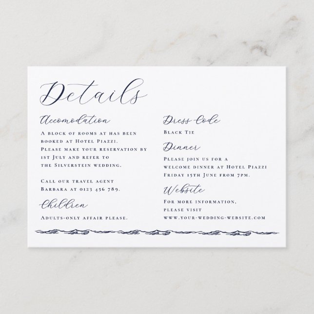 Cartão De Informações Elegant Script Wave Illustration Wedding Details (Frente)