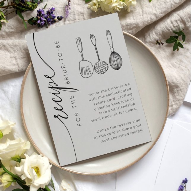 Cartão De Informações Elegant Soft Grey Bridal Shower Recipe  (Criador carregado)