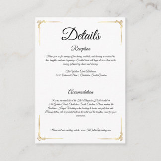 Cartão De Informações Elegant Wedding Enclosure Card Gold Details Insert