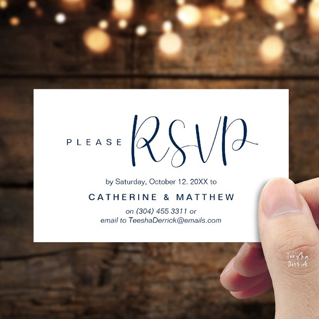 Cartão De Informações  Elegant "Wedding RSVP" Reminder Details (Elegant "Wedding RSVP" Reminder Details Enclosure Card Navy Blue)