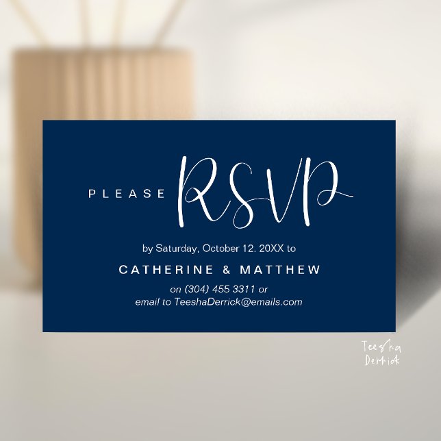 Cartão De Informações  Elegant "Wedding RSVP" Reminder Details (Elegant "Wedding RSVP" Reminder Details Enclosure Card Navy Blue)