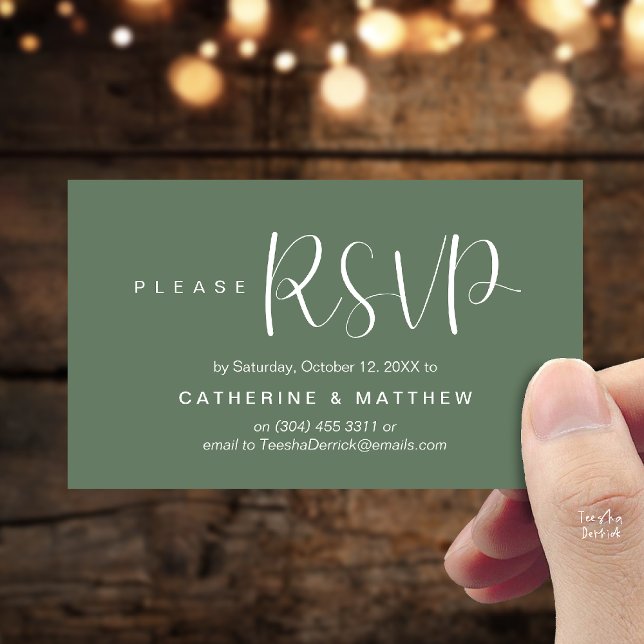 Cartão De Informações  Elegant "Wedding RSVP" Reminder Details (Elegant "Wedding RSVP" Reminder Details Enclosure Card Sage Green)