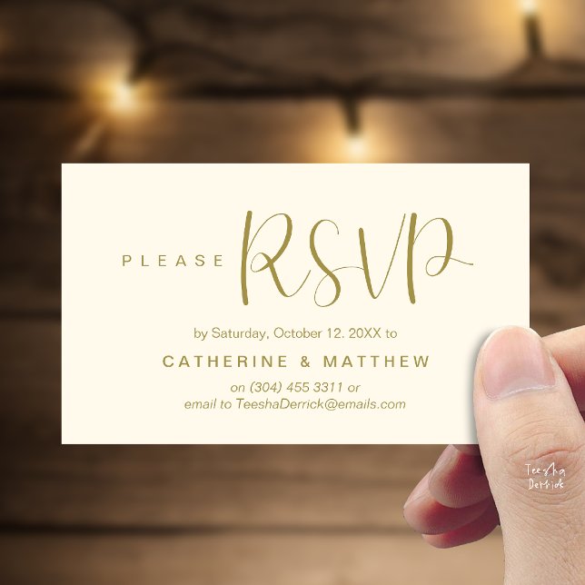 Cartão De Informações  Elegant "Wedding RSVP" Reminder Details (Elegant "Wedding RSVP" Reminder Details Enclosure Card Yellow Gold)