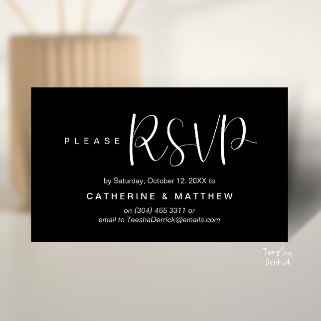 Cartão De Informações  Elegant "Wedding RSVP" Reminder Details (Elegant "Wedding RSVP" Reminder Details Enclosure Card Black White)