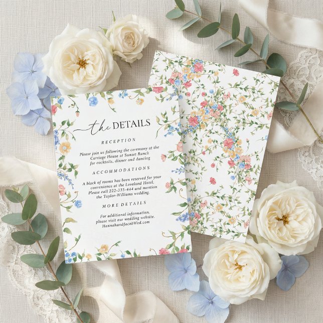 Cartão De Informações Elegant Wildflower Wedding Details (Criador carregado)