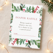 Elegant Winter Greenery Baby Shower Diaper Raffle