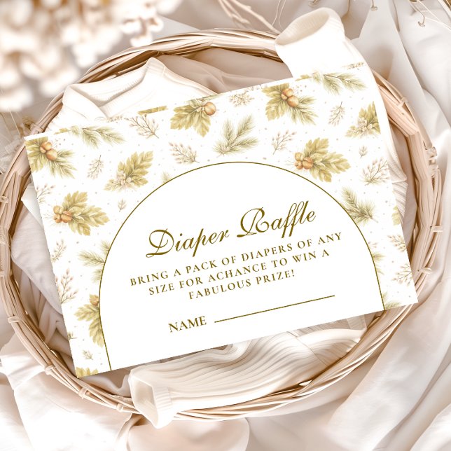 Cartão De Informações Elegant Woodland Leaves Baby Shower Diapper Raffle (Criador carregado)