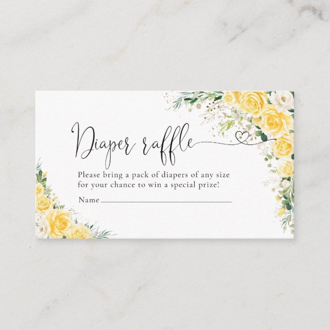 Cartão De Informações Elegant Yellow Diaper Raffle (Frente)