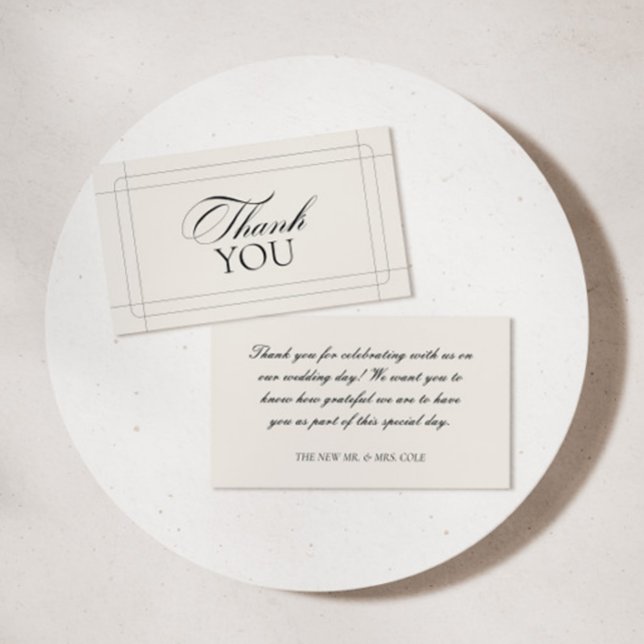 Cartão De Informações Elegante Agradecimento de Casamento Preto e Branco (Elegant Vintage Black & White Wedding Thank You Enclosure Card)