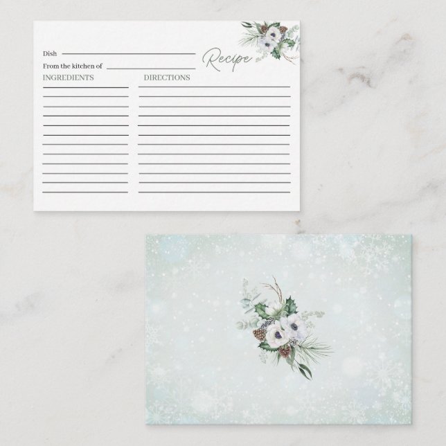 Cartão De Informações Elegante Aquarela Flores De Anêmonas De Inverno (Frente/Verso)