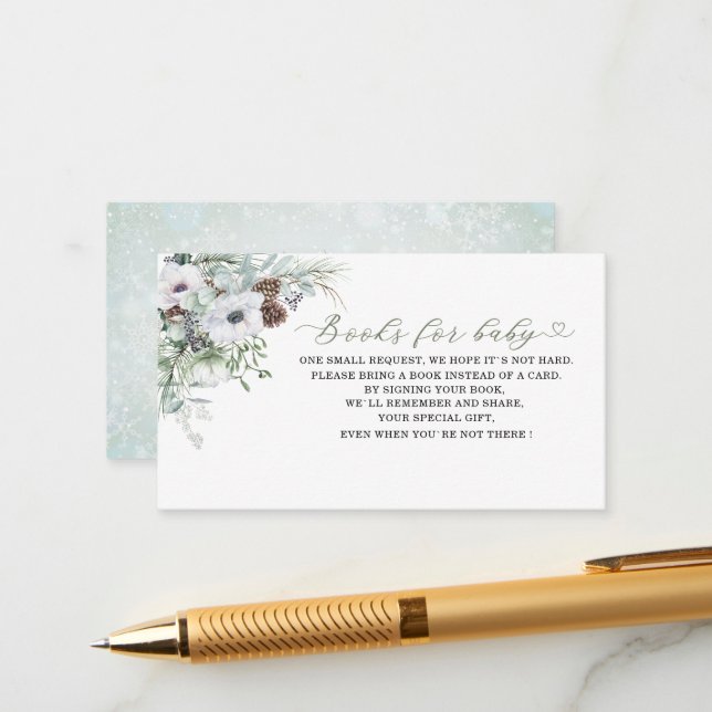 Cartão De Informações Elegante Aquarela Inverno Anêmonas flores livros f (Frente/Verso In Situ)