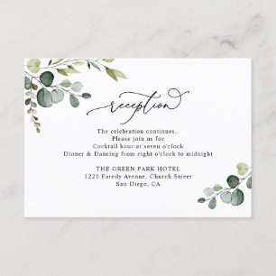 Cartão De Informações Elegante Aquarela Recepção de casamento Verde