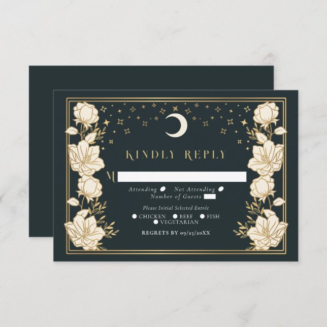 Cartão De Informações Elegante Arch Art Nouveau Wedding RSVP (Frente/Verso)