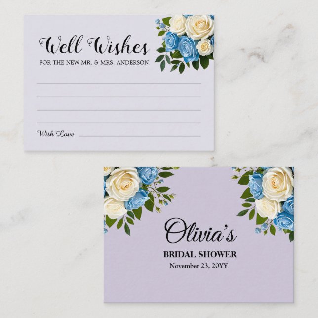 Cartão De Informações Elegante Azul Poeirento, Champanhe e Poço de Desej (Frente/Verso)