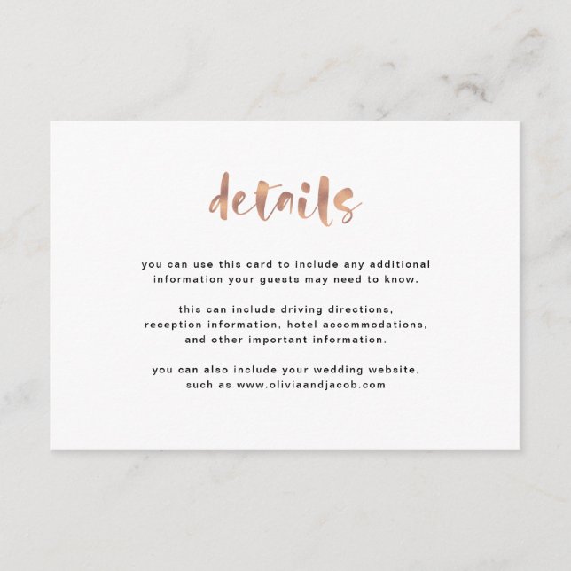 Cartão De Informações Elegante básico Faux Rosa Dourado | Detalhes do co (Frente)