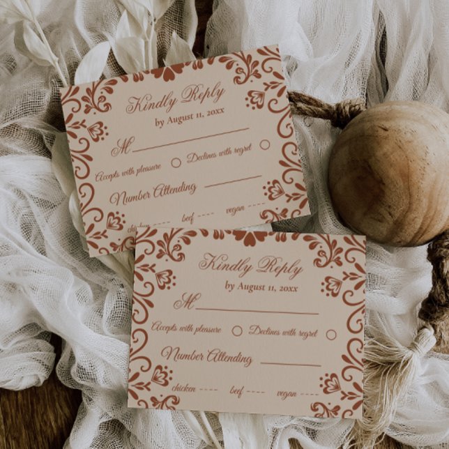 Cartão De Informações Elegante Beige Brown Wedding Rsvp (Criador carregado)