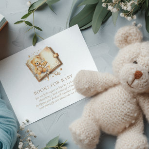 Cartão De Informações Elegante Beige e Livro de Chás de fraldas Dourado