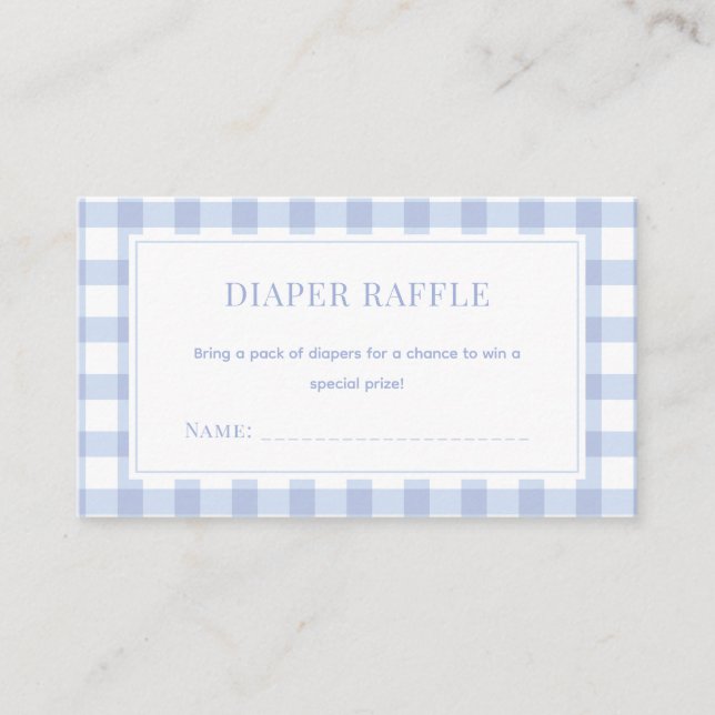 Cartão De Informações Elegante Blue Gingham Boy Fralda Raffle (Frente)