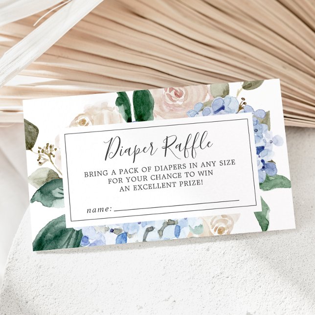 Cartão De Informações Elegante Blue Hydrangea Chá de fraldas Raffle (Criador carregado)