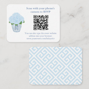 Cartão De Informações Elegante Blue Hydrangeas QR Code Chá de panela RSV