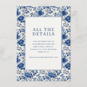 Cartão De Informações Elegante Bordado Floral Azul