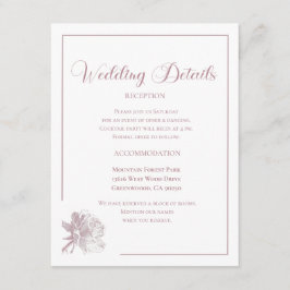 Cartão De Informações Elegante Branco Poeira Rosa Casamento Floral