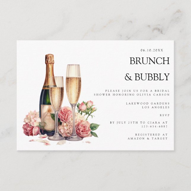 Cartão De Informações Elegante Brunch e Chá de panela Bubble (Frente)