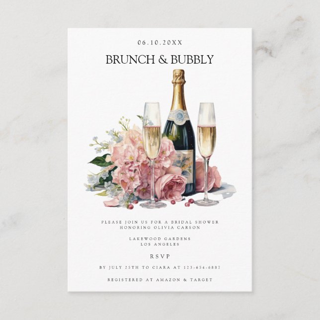 Cartão De Informações Elegante Brunch e Chá de panela Bubble (Frente)