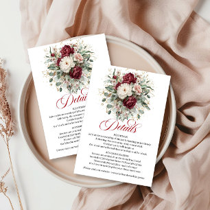 Cartão De Informações Elegante Burgundy Floral Eucalipto Dourado Detalhe