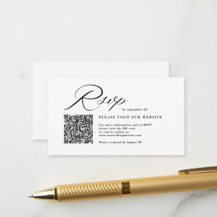 Cartão De Informações Elegante Caligrafia de Letra & Código QR RSVP de C