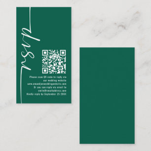 Cartão De Informações Elegante Caligrafia QR Code Emerald Wedding RSVP