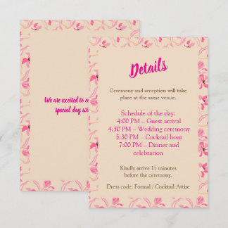 Cartão De Informações Elegante Casamento Floral Bege e Rosa Blush