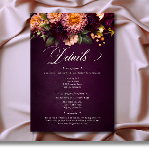 Cartão De Informações Elegante Casamento Floral com Letra em Burgundy So