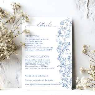 Cartão De Informações Elegante Casamento vintage azul empoeirado francês