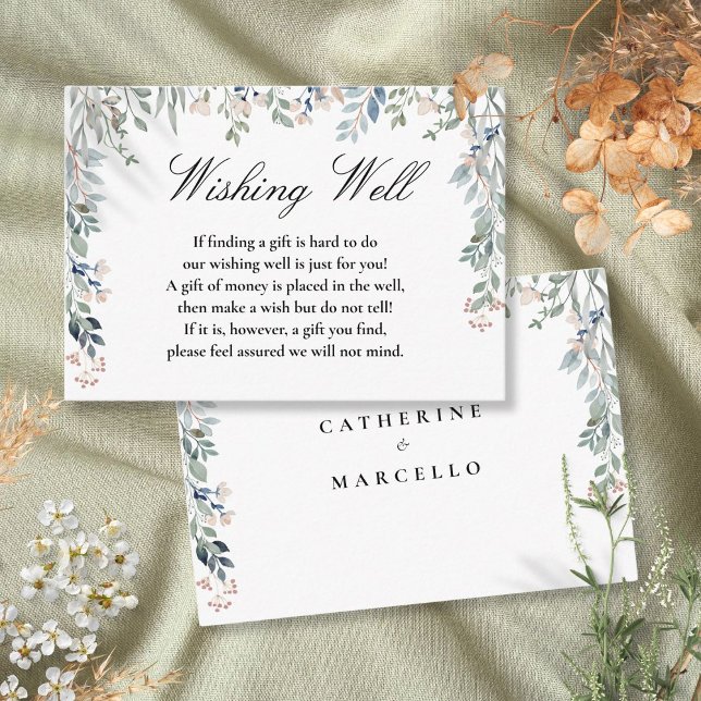 Cartão De Informações Elegante Cascata Floral Poço de Desejos Casamento (Elegant Floral Cascade Wishing Well Wedding Enclosure Card)