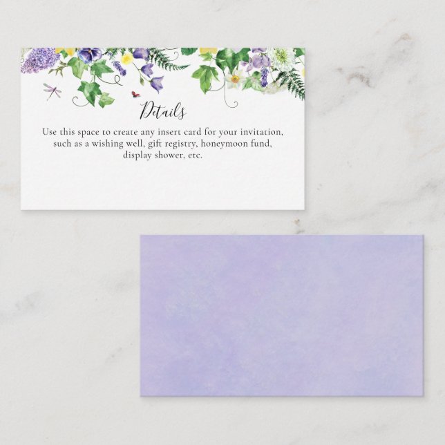 Cartão De Informações Elegante Chá de panela de flor selvagem (Frente/Verso)