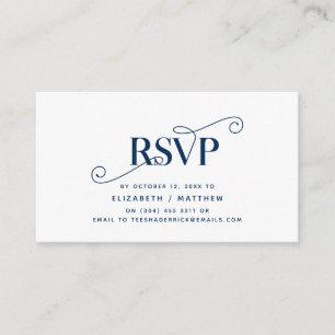 Cartão De Informações Elegante Classic, Marinho Blue Script, resposta RS