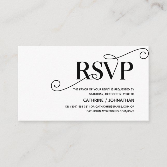Cartão De Informações Elegante Classy, Black Script, resposta RSVP (Frente)
