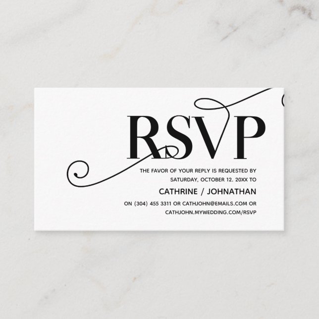Cartão De Informações Elegante Classy, Black Script, resposta RSVP (Frente)