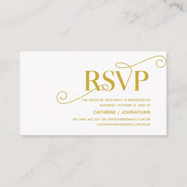 Cartão De Informações Elegante Classy, Dourado Script, resposta RSVP (Frente)