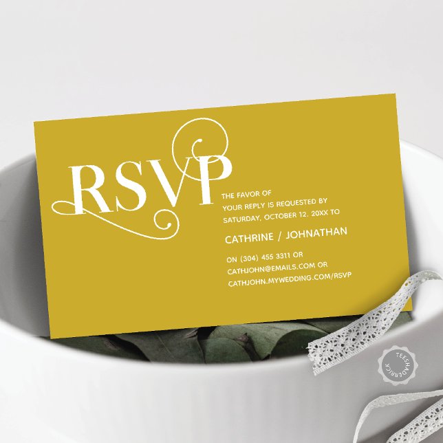 Cartão De Informações Elegante Classy, Dourado Script, resposta RSVP (Elegant Classy, Invitation RSVP respond Enclosure Card, in Classy Gold themed)