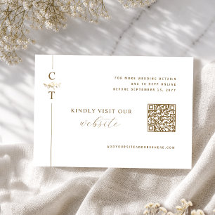 Cartão De Informações Elegante Código QR Branco e Dourado, RSVP Online