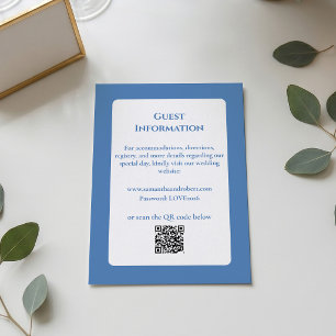 Cartão De Informações Elegante Código QR de Arte de Linha Floral Azul Em