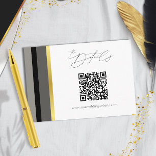 Cartão De Informações Elegante Código QR de Casamento com Listra Preta C