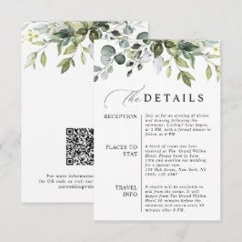 Cartão De Informações Elegante Código QR de Eucalipto Casamento Botânico