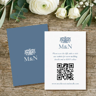 Cartão De Informações Elegante Código QR de Monograma de Casamento RSVP 