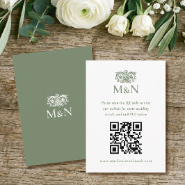 Cartão De Informações Elegante Código QR de Monograma de Casamento RSVP 