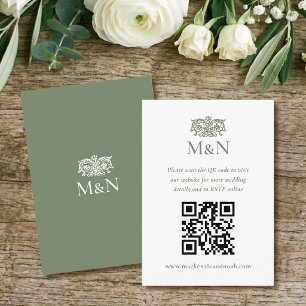 Cartão De Informações Elegante Código QR de Monograma de Casamento RSVP